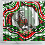 Personalized South Sydney Rabbitohs Shower Curtain Aboriginal Dot Art - Dreamtime Rugby Mascot