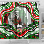 Personalized South Sydney Rabbitohs Shower Curtain Aboriginal Dot Art - Dreamtime Rugby Mascot
