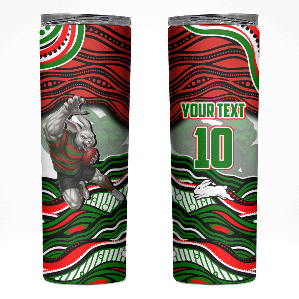 Personalized South Sydney Rabbitohs Skinny Tumbler Aboriginal Dot Art - Dreamtime Rugby Mascot