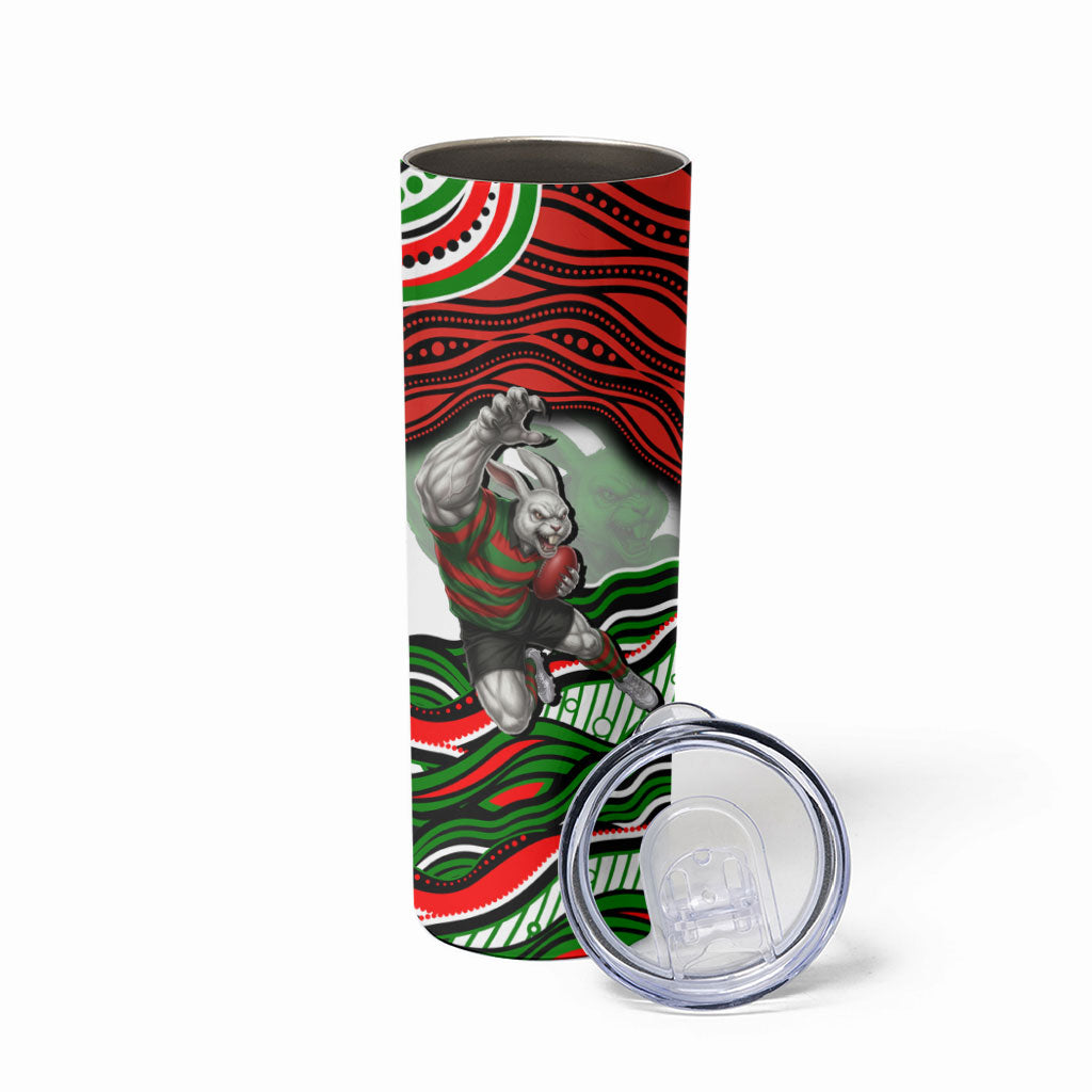 Personalized South Sydney Rabbitohs Skinny Tumbler Aboriginal Dot Art - Dreamtime Rugby Mascot