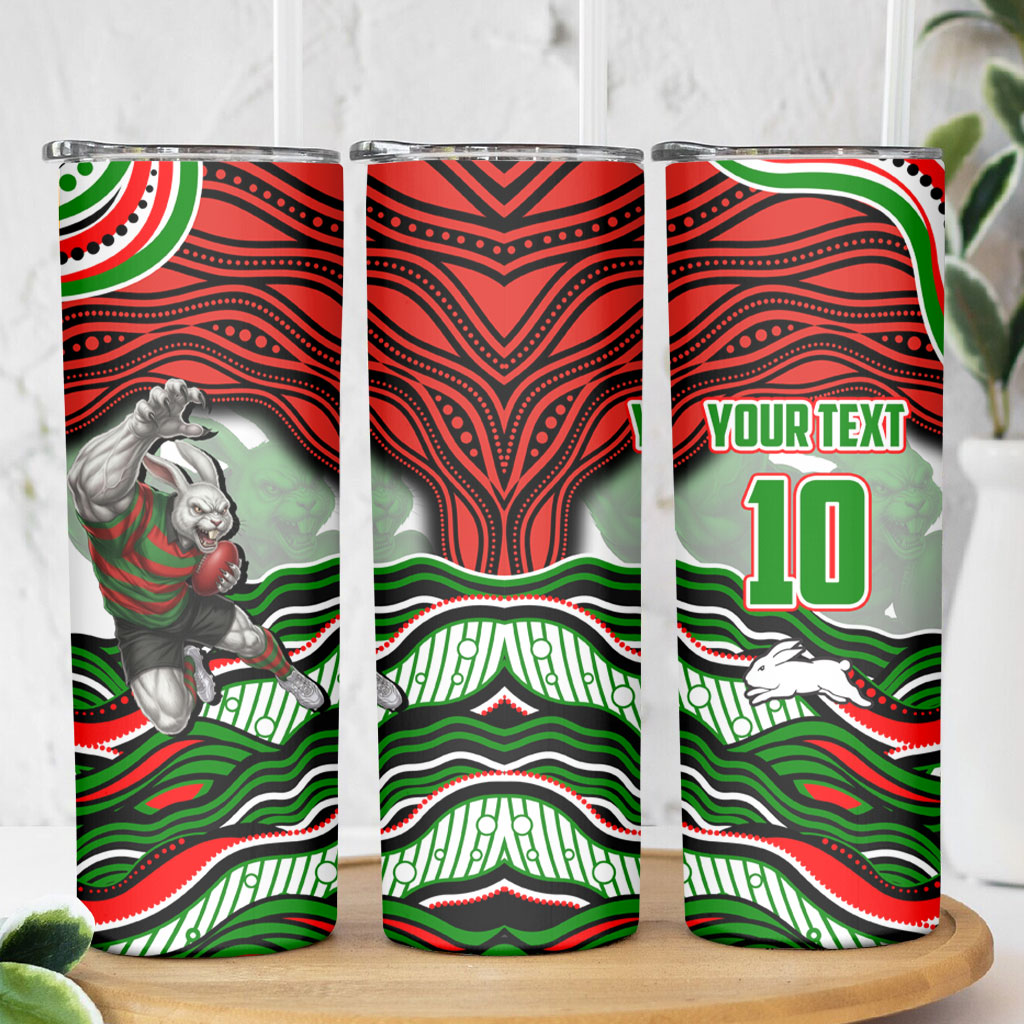 Personalized South Sydney Rabbitohs Skinny Tumbler Aboriginal Dot Art - Dreamtime Rugby Mascot