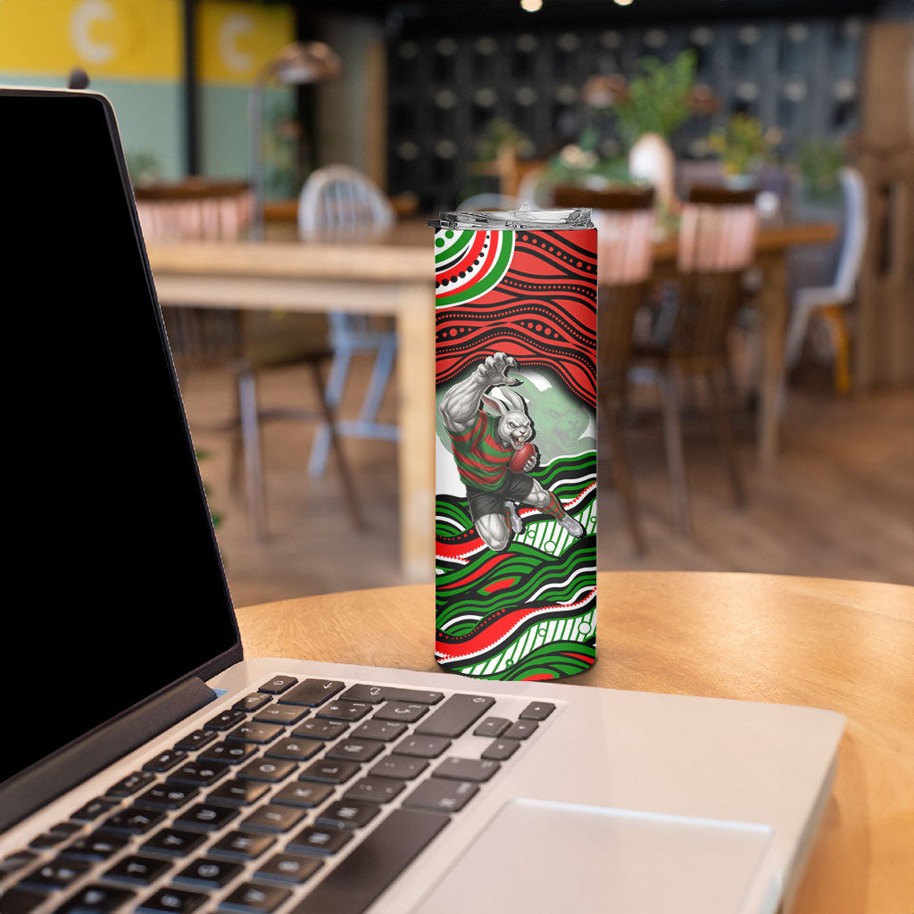 Personalized South Sydney Rabbitohs Skinny Tumbler Aboriginal Dot Art - Dreamtime Rugby Mascot