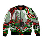 Personalized South Sydney Rabbitohs Sleeve Zip Bomber Jacket Aboriginal Dot Art - Dreamtime Rugby Mascot