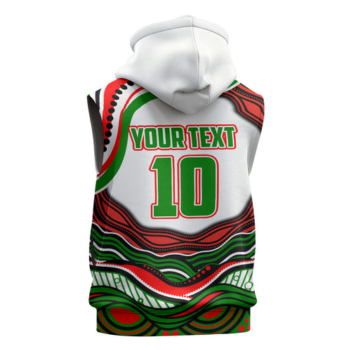 Personalized South Sydney Rabbitohs Sleeveless Hoodie Aboriginal Dot Art - Dreamtime Rugby Mascot