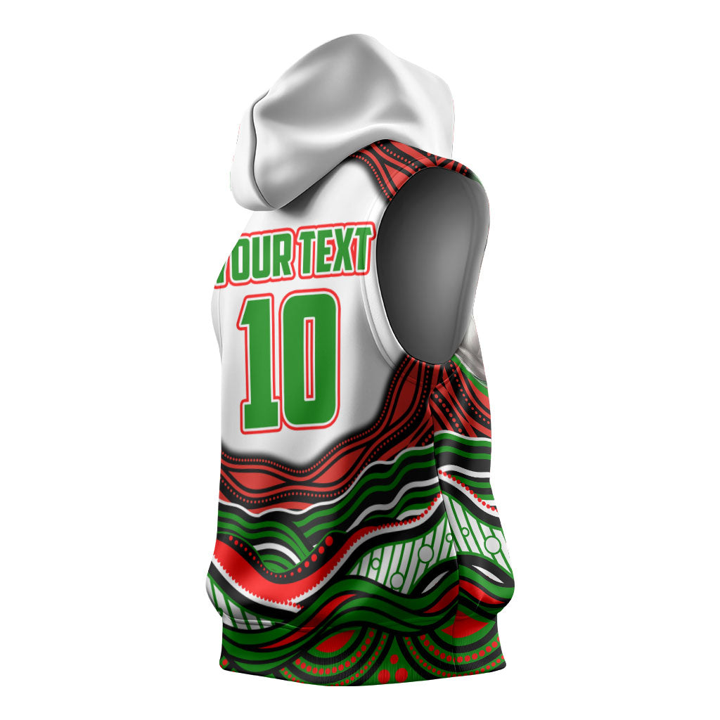 Personalized South Sydney Rabbitohs Sleeveless Hoodie Aboriginal Dot Art - Dreamtime Rugby Mascot
