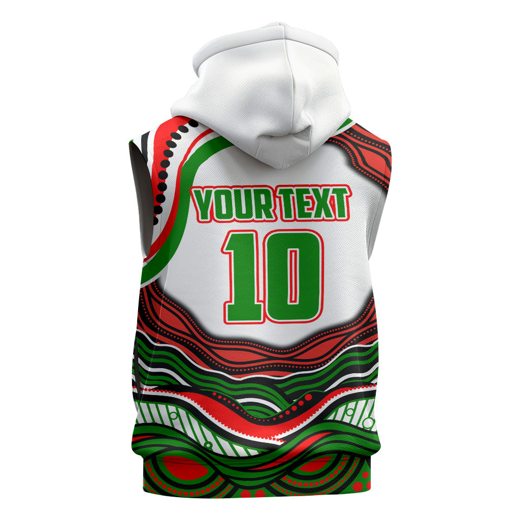 Personalized South Sydney Rabbitohs Sleeveless Zip Hoodie Aboriginal Dot Art - Dreamtime Rugby Mascot