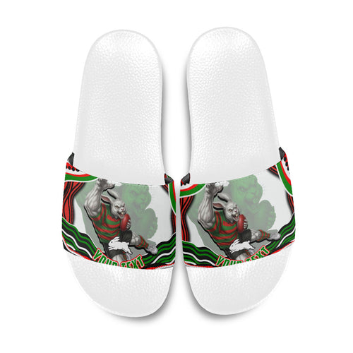 Personalized South Sydney Rabbitohs Slide Sandals Aboriginal Dot Art - Dreamtime Rugby Mascot