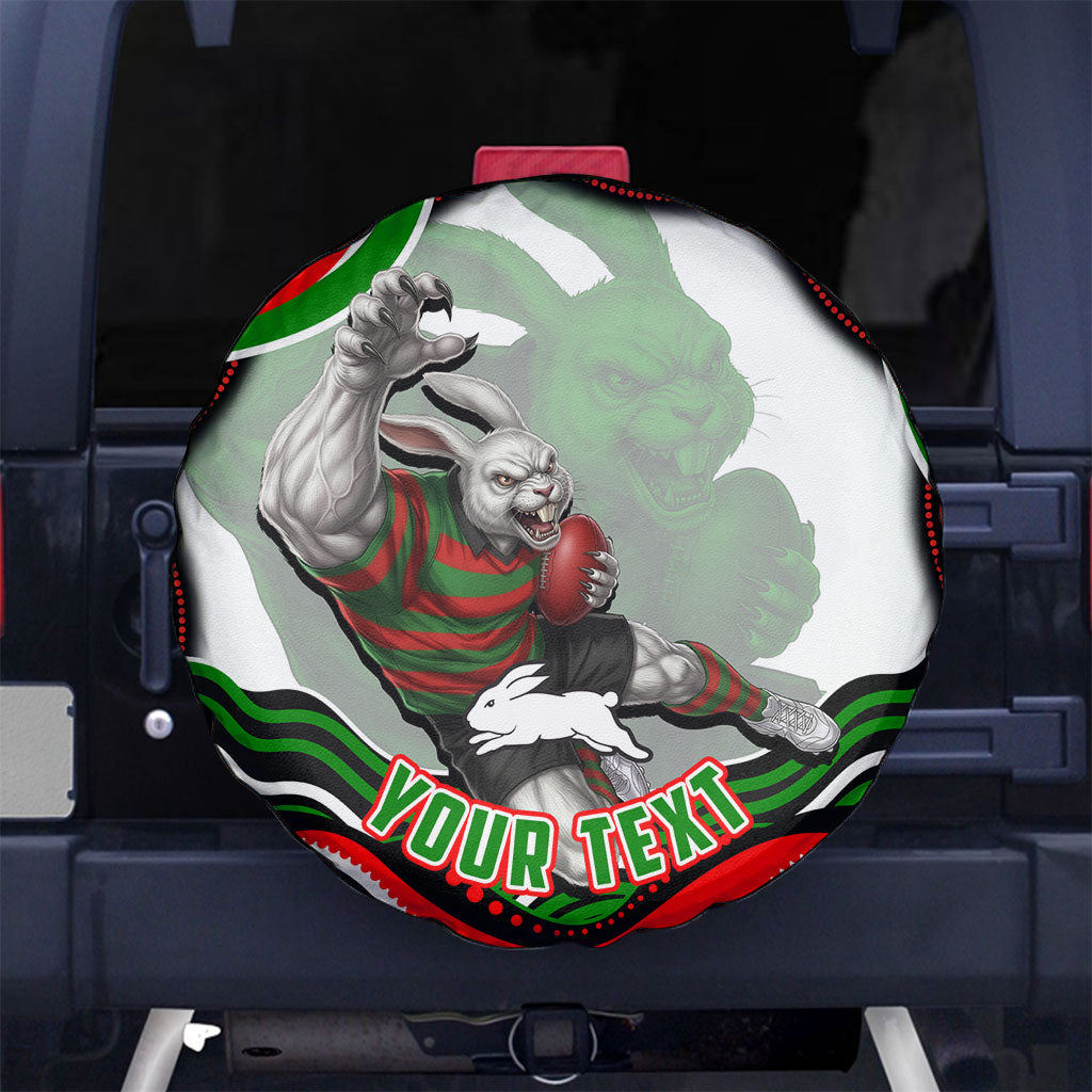 Personalized South Sydney Rabbitohs Spare Tire Cover Aboriginal Dot Art - Dreamtime Rugby Mascot