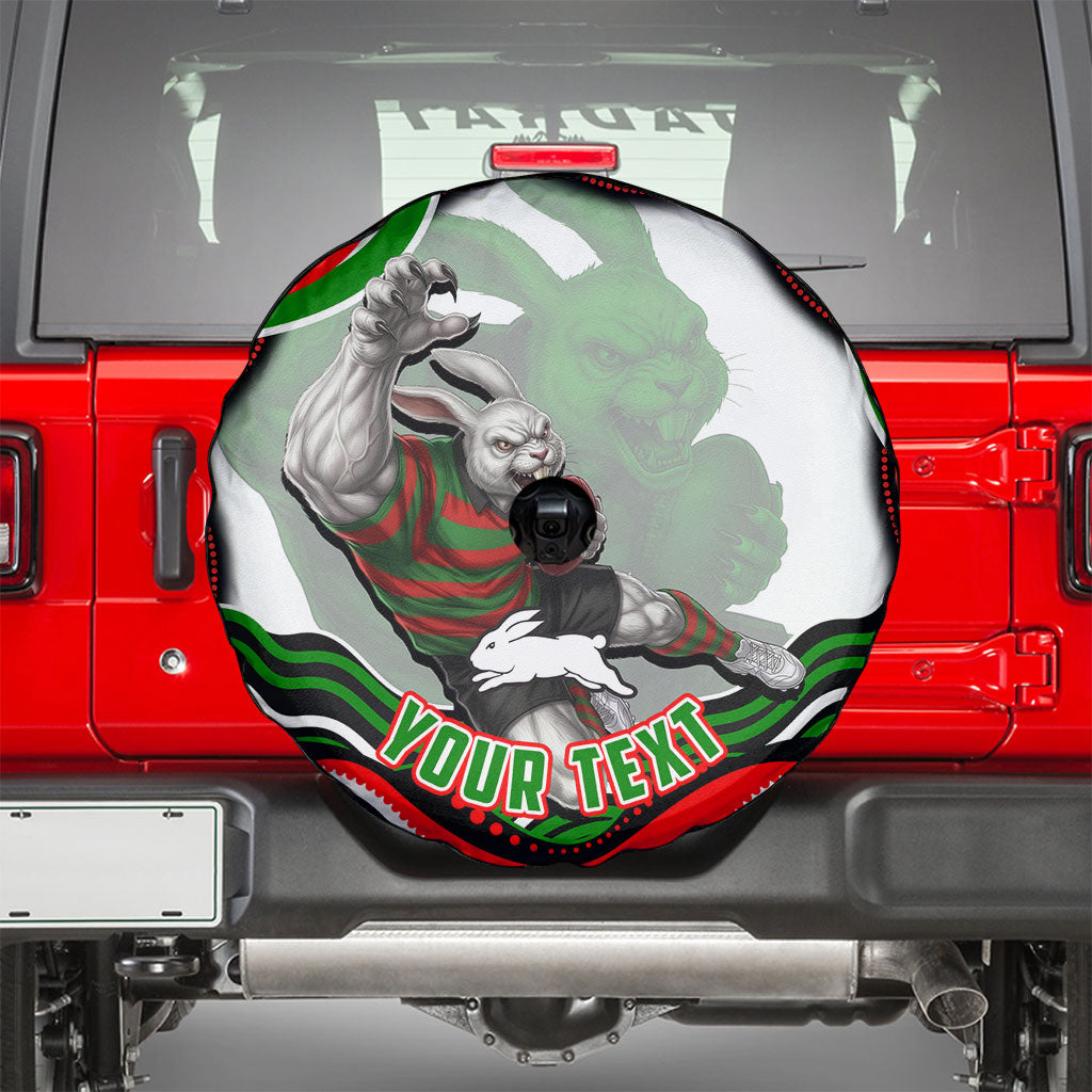 Personalized South Sydney Rabbitohs Spare Tire Cover Aboriginal Dot Art - Dreamtime Rugby Mascot