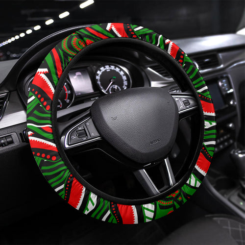 South Sydney Rabbitohs Steering Wheel Cover Aboriginal Dot Art - Dreamtime Rugby Mascot