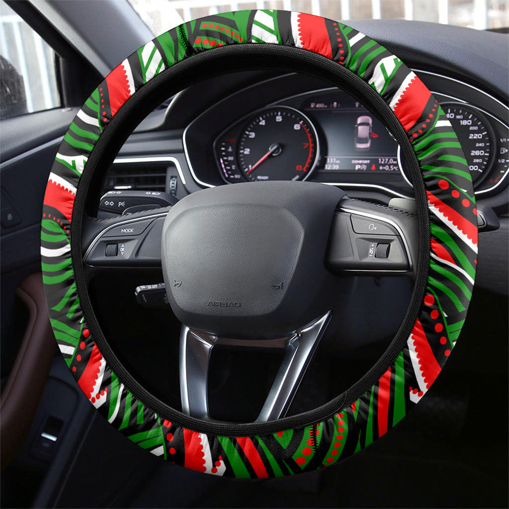 South Sydney Rabbitohs Steering Wheel Cover Aboriginal Dot Art - Dreamtime Rugby Mascot