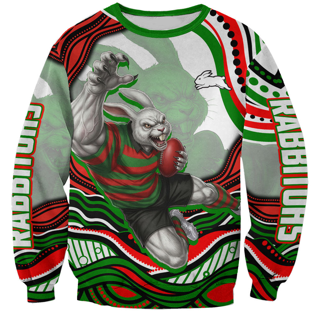 Personalized South Sydney Rabbitohs Sweatshirt Aboriginal Dot Art - Dreamtime Rugby Mascot