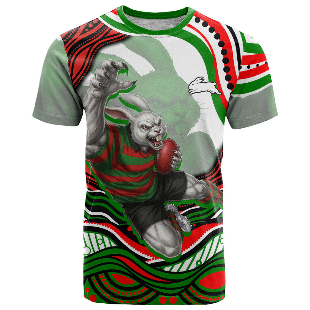 Personalized South Sydney Rabbitohs T Shirt Aboriginal Dot Art - Dreamtime Rugby Mascot