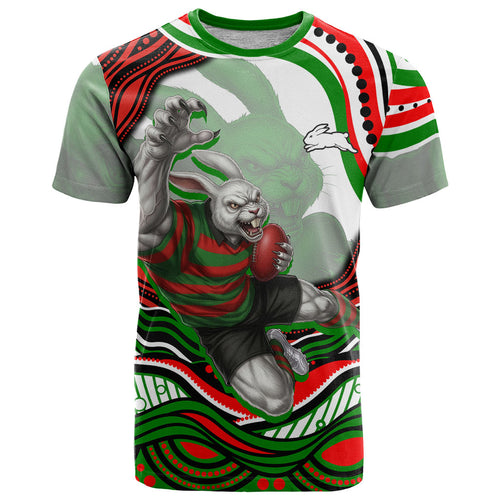 Personalized South Sydney Rabbitohs T Shirt Aboriginal Dot Art - Dreamtime Rugby Mascot