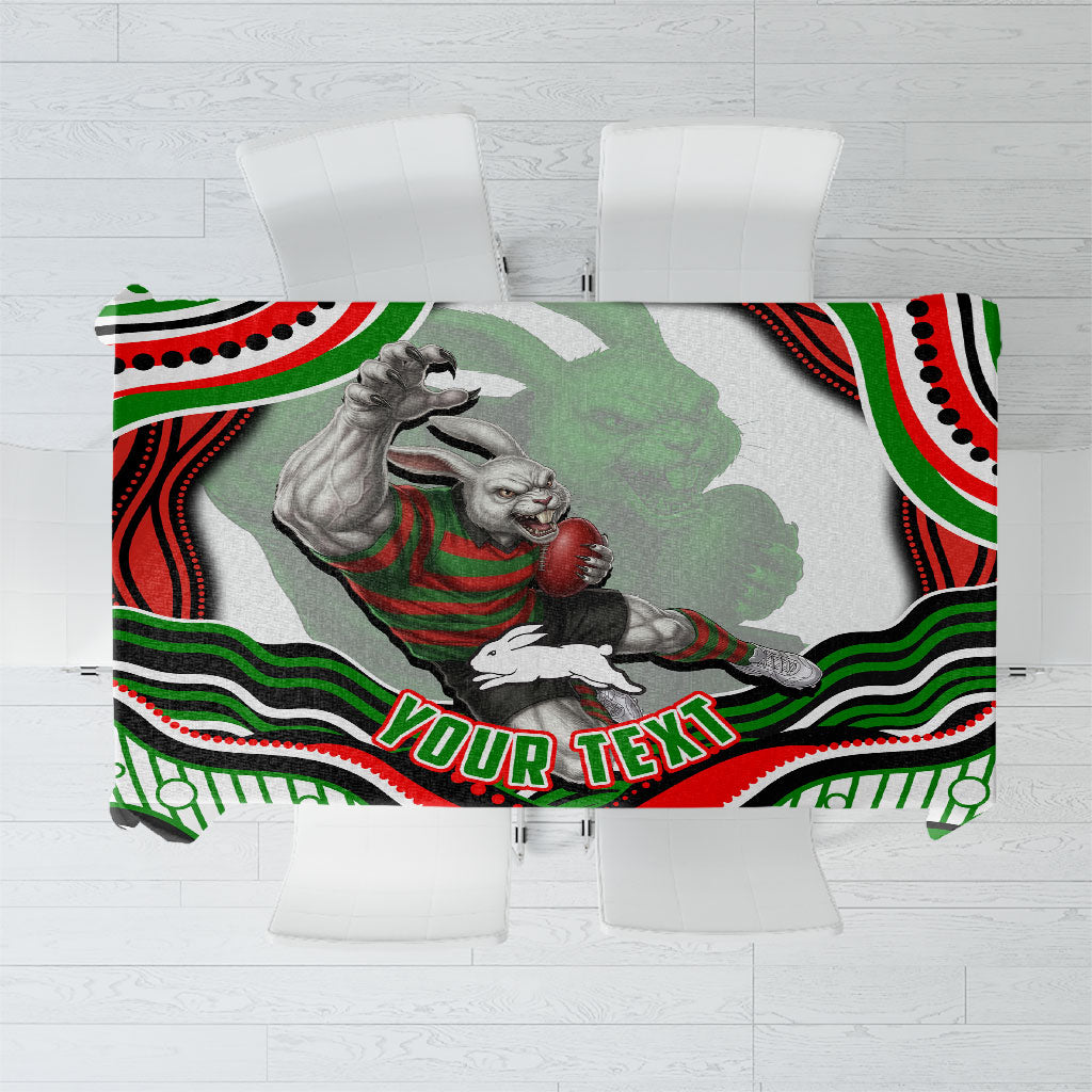 Personalized South Sydney Rabbitohs Tablecloth Aboriginal Dot Art - Dreamtime Rugby Mascot