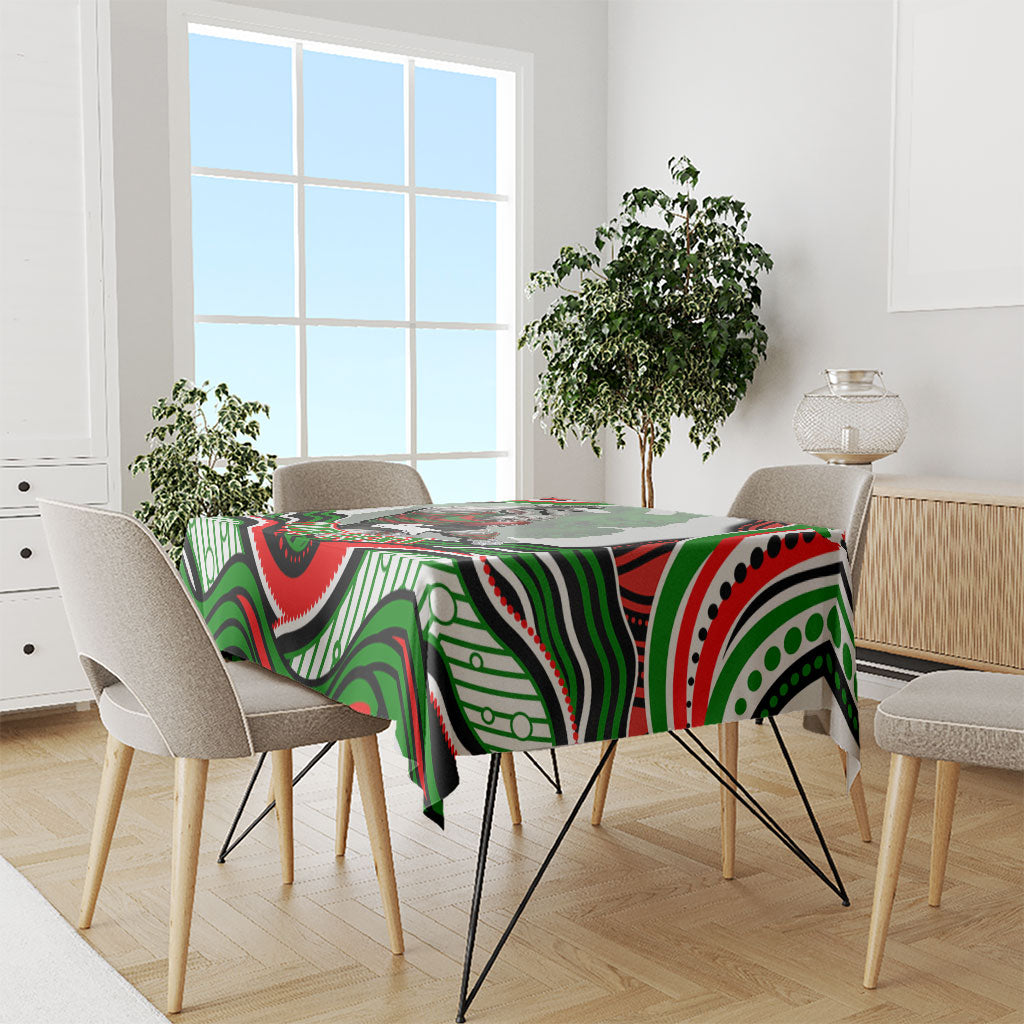Personalized South Sydney Rabbitohs Tablecloth Aboriginal Dot Art - Dreamtime Rugby Mascot