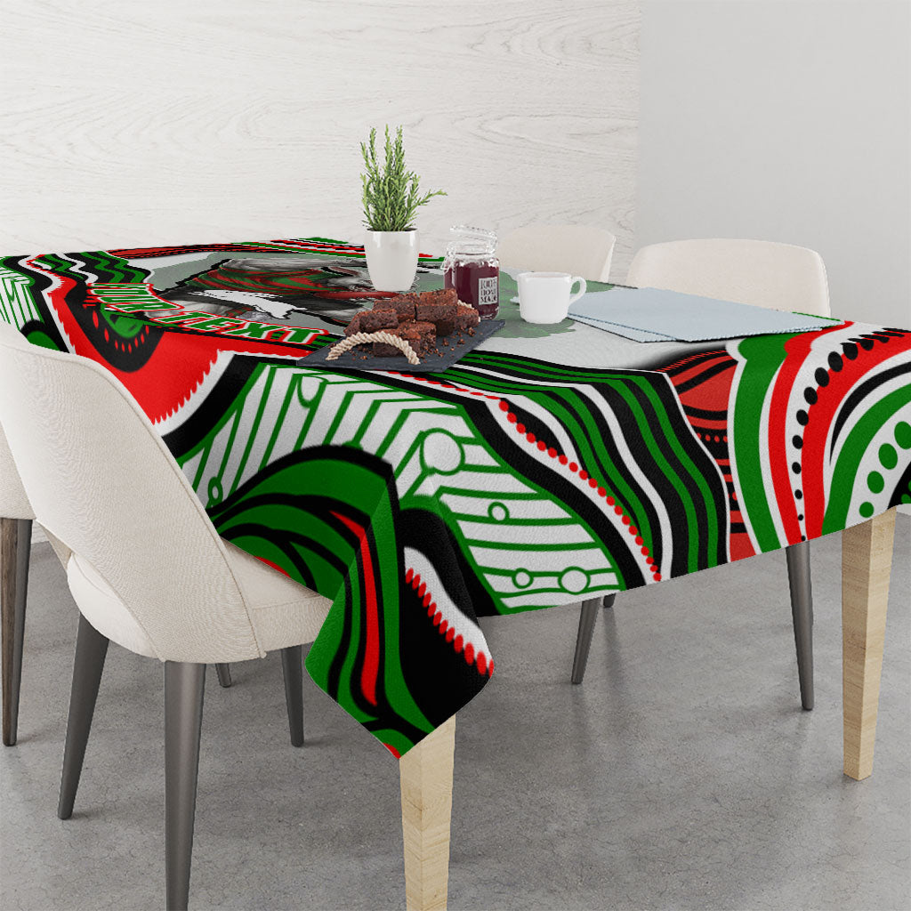 Personalized South Sydney Rabbitohs Tablecloth Aboriginal Dot Art - Dreamtime Rugby Mascot