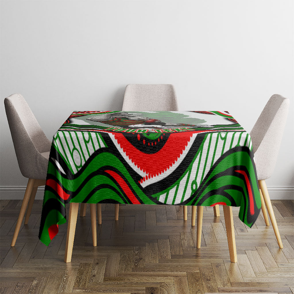 Personalized South Sydney Rabbitohs Tablecloth Aboriginal Dot Art - Dreamtime Rugby Mascot
