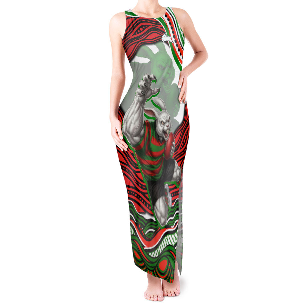 Personalized South Sydney Rabbitohs Tank Maxi Dress Aboriginal Dot Art - Dreamtime Rugby Mascot
