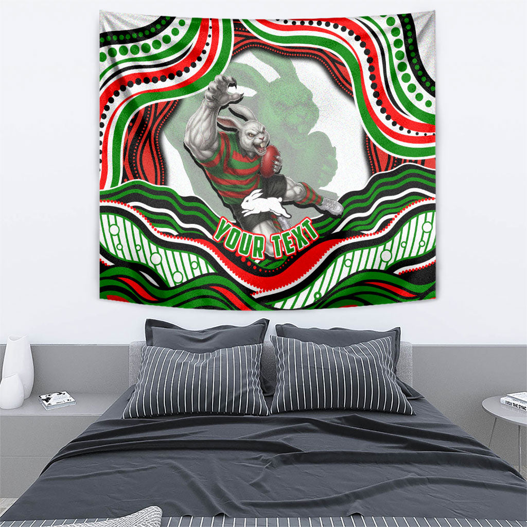 Personalized South Sydney Rabbitohs Tapestry Aboriginal Dot Art - Dreamtime Rugby Mascot