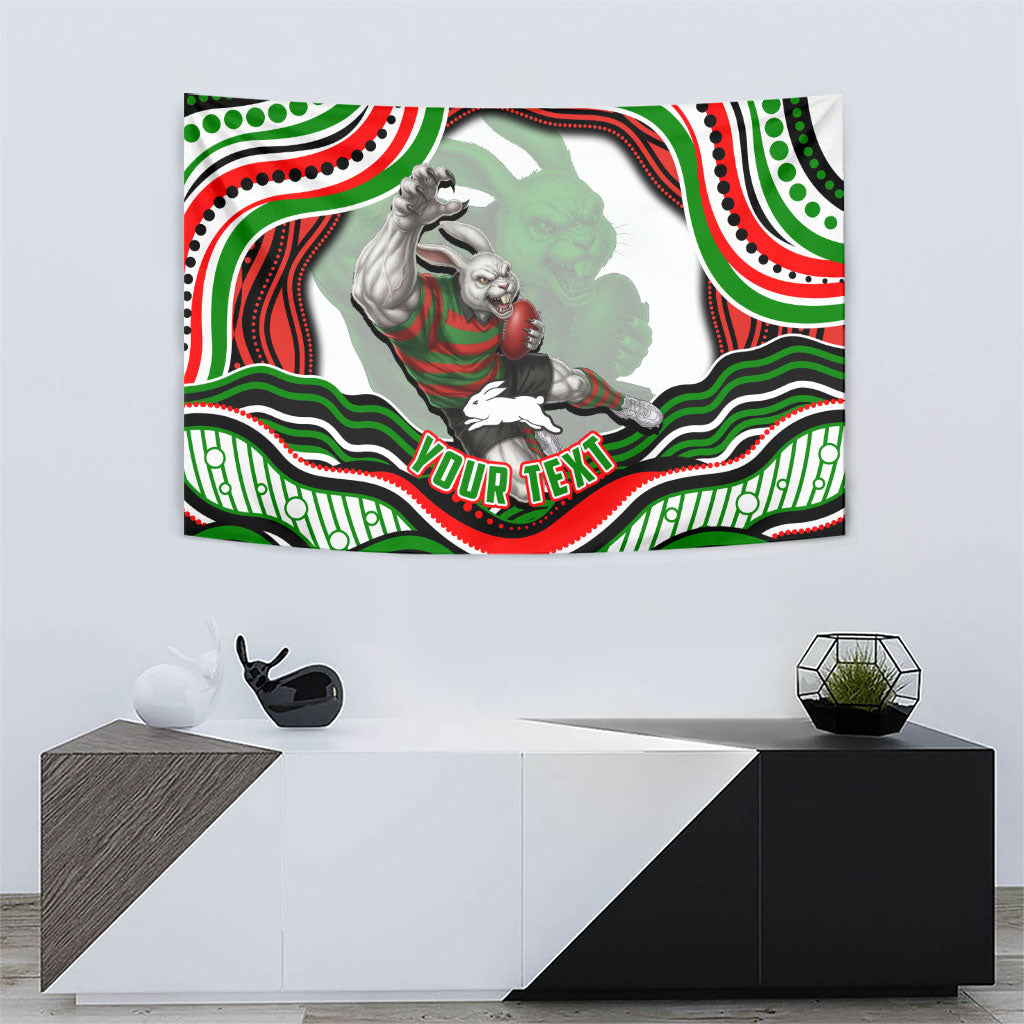 Personalized South Sydney Rabbitohs Tapestry Aboriginal Dot Art - Dreamtime Rugby Mascot