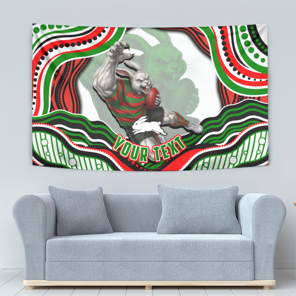 Personalized South Sydney Rabbitohs Tapestry Aboriginal Dot Art - Dreamtime Rugby Mascot