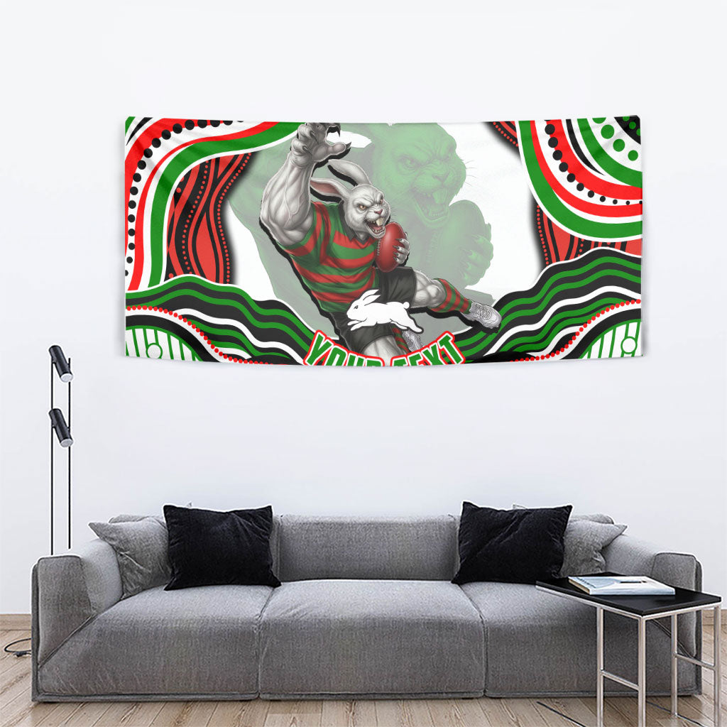 Personalized South Sydney Rabbitohs Tapestry Aboriginal Dot Art - Dreamtime Rugby Mascot