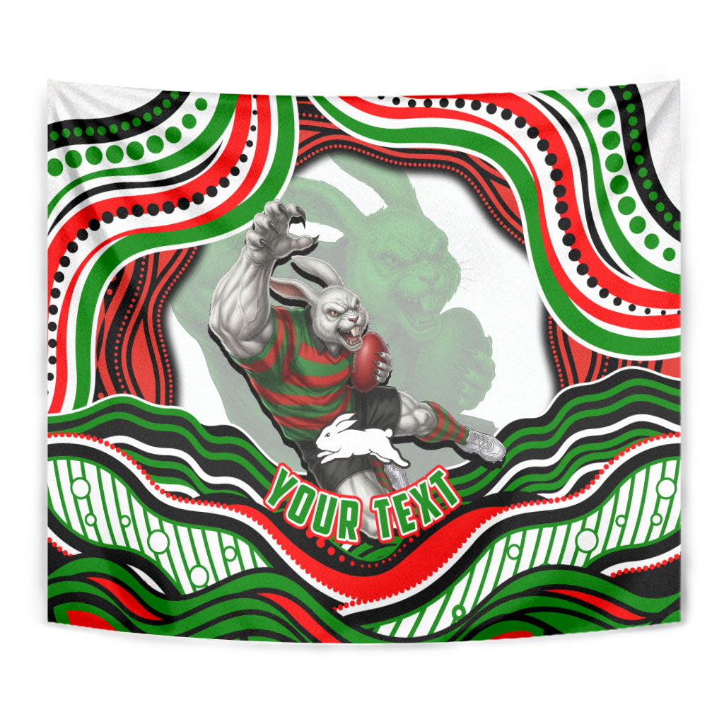 Personalized South Sydney Rabbitohs Tapestry Aboriginal Dot Art - Dreamtime Rugby Mascot