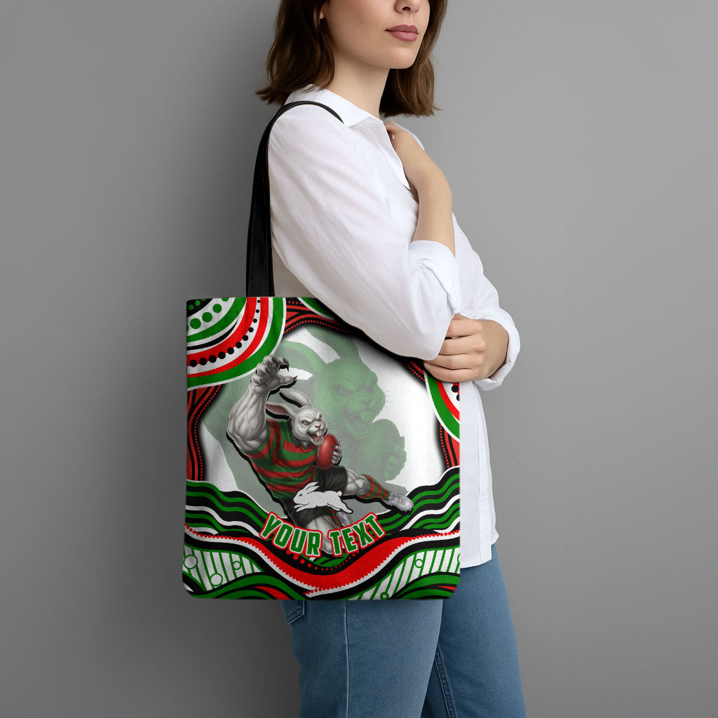 Personalized South Sydney Rabbitohs Tote Bag Aboriginal Dot Art - Dreamtime Rugby Mascot