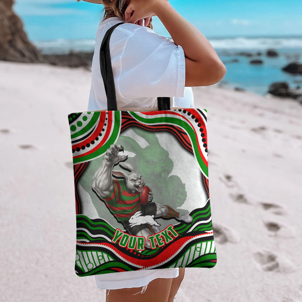 Personalized South Sydney Rabbitohs Tote Bag Aboriginal Dot Art - Dreamtime Rugby Mascot