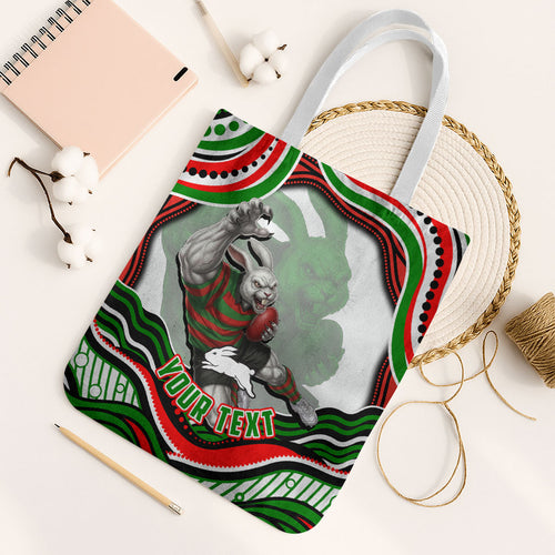 Personalized South Sydney Rabbitohs Tote Bag Aboriginal Dot Art - Dreamtime Rugby Mascot
