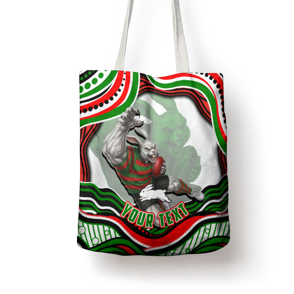 Personalized South Sydney Rabbitohs Tote Bag Aboriginal Dot Art - Dreamtime Rugby Mascot