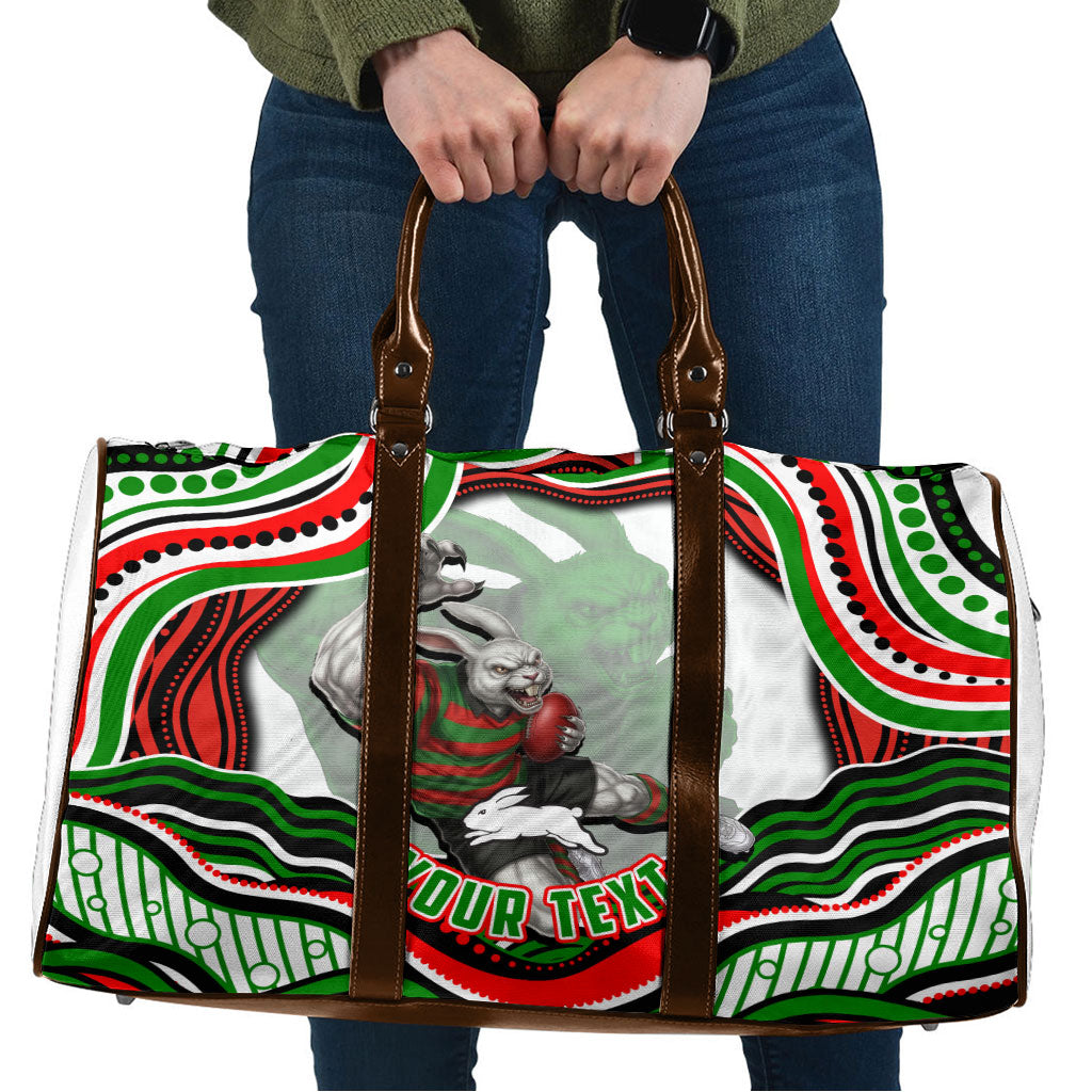 Personalized South Sydney Rabbitohs Travel Bag Aboriginal Dot Art - Dreamtime Rugby Mascot