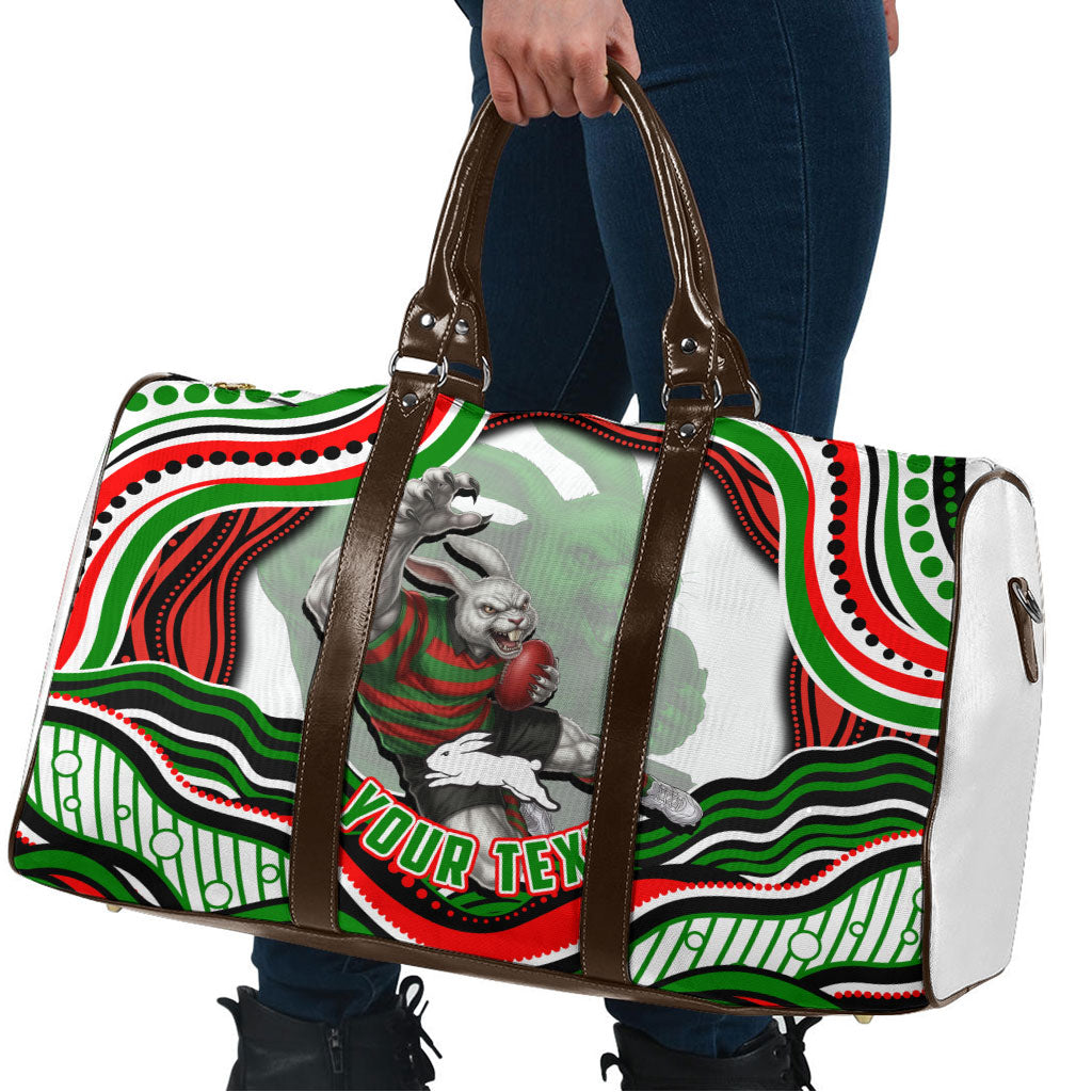 Personalized South Sydney Rabbitohs Travel Bag Aboriginal Dot Art - Dreamtime Rugby Mascot