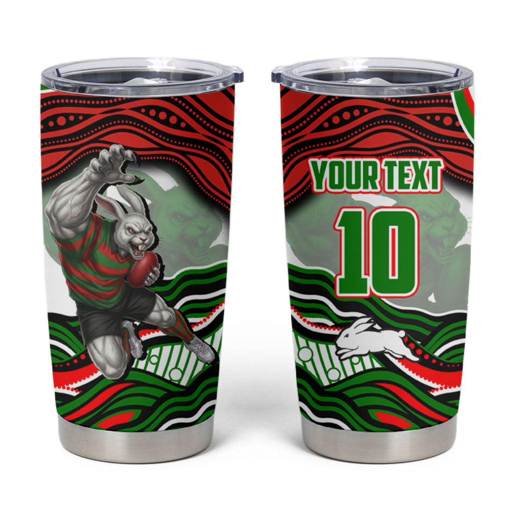 Personalized South Sydney Rabbitohs Tumbler Cup Aboriginal Dot Art - Dreamtime Rugby Mascot