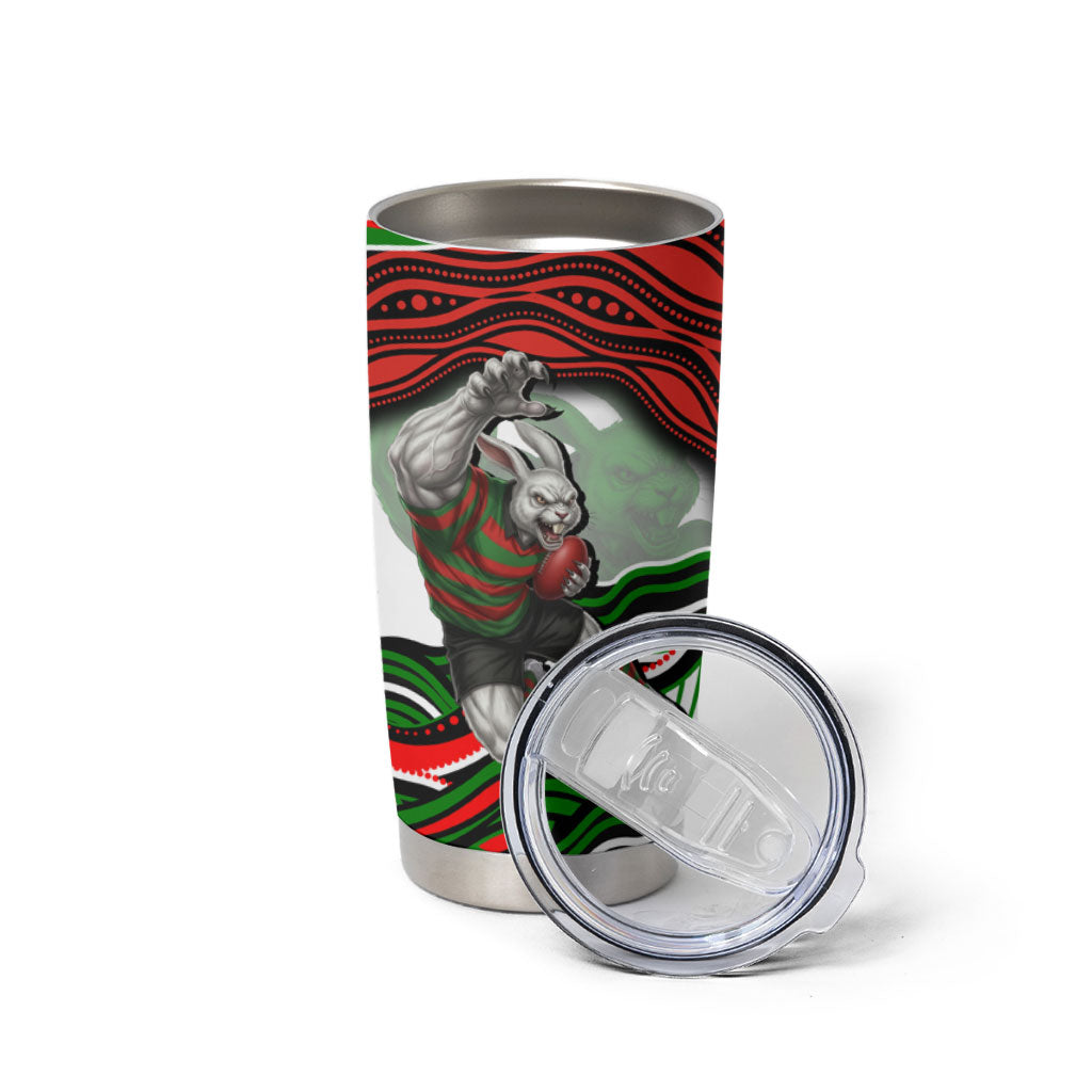 Personalized South Sydney Rabbitohs Tumbler Cup Aboriginal Dot Art - Dreamtime Rugby Mascot