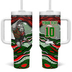 Personalized South Sydney Rabbitohs Tumbler With Handle Aboriginal Dot Art - Dreamtime Rugby Mascot
