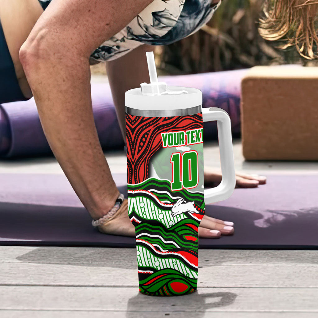 Personalized South Sydney Rabbitohs Tumbler With Handle Aboriginal Dot Art - Dreamtime Rugby Mascot
