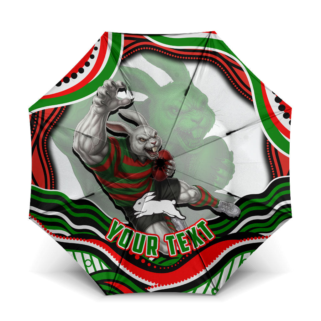 Personalized South Sydney Rabbitohs Umbrella Aboriginal Dot Art - Dreamtime Rugby Mascot