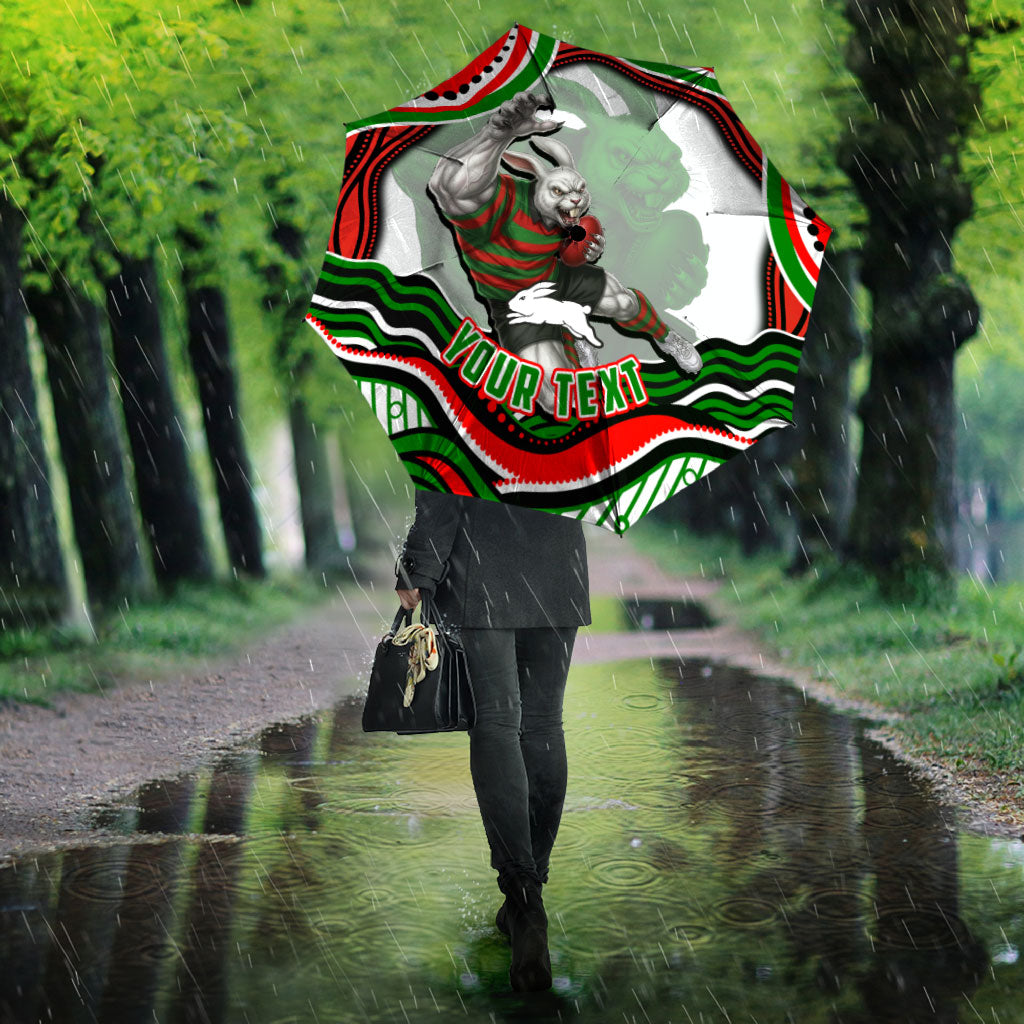 Personalized South Sydney Rabbitohs Umbrella Aboriginal Dot Art - Dreamtime Rugby Mascot