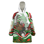 Personalized South Sydney Rabbitohs Wearable Blanket Hoodie Aboriginal Dot Art - Dreamtime Rugby Mascot