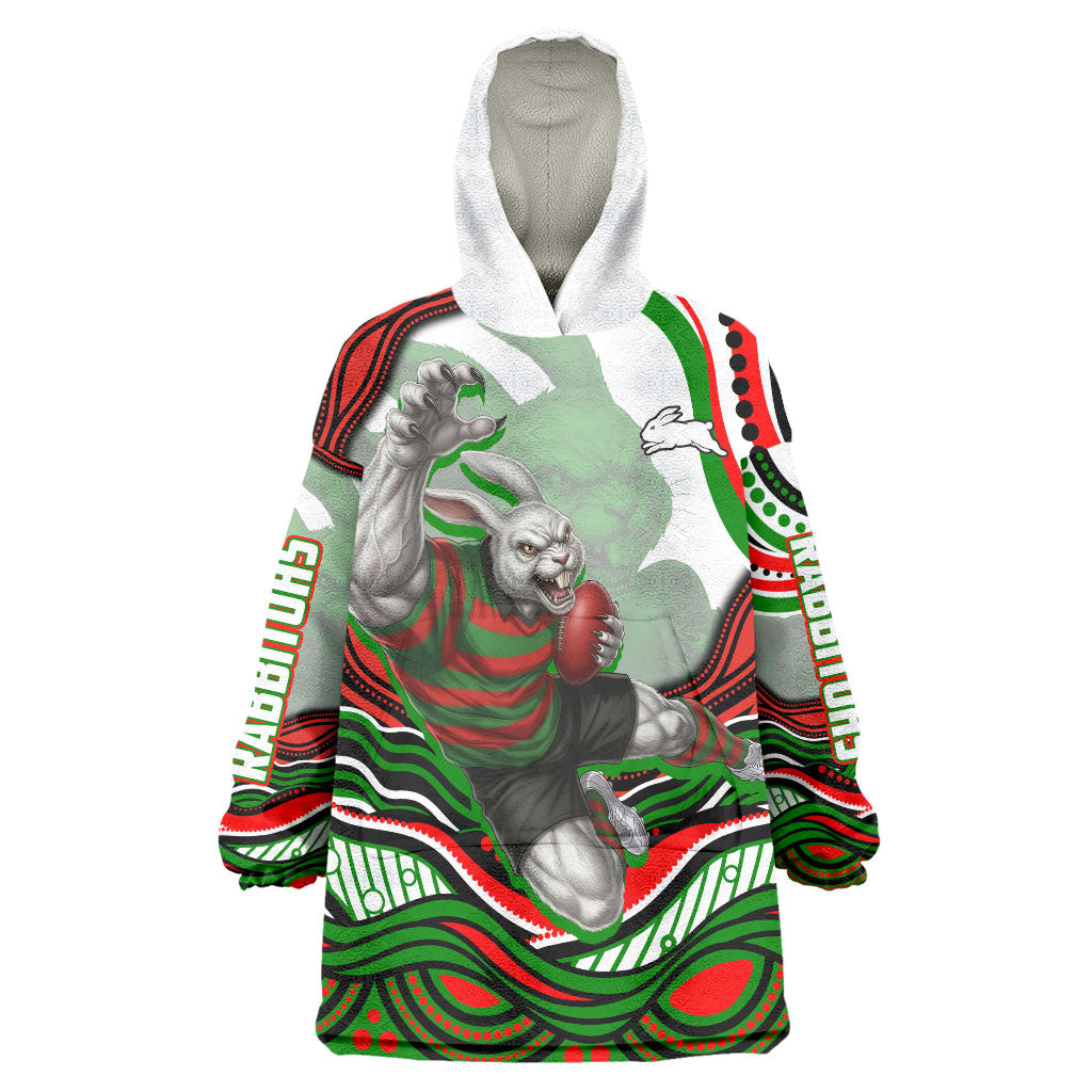 Personalized South Sydney Rabbitohs Wearable Blanket Hoodie Aboriginal Dot Art - Dreamtime Rugby Mascot