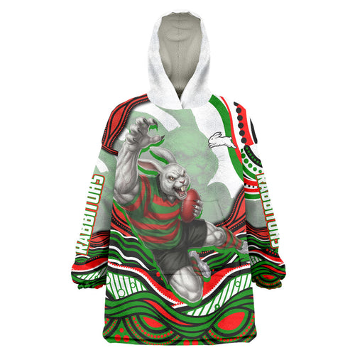 Personalized South Sydney Rabbitohs Wearable Blanket Hoodie Aboriginal Dot Art - Dreamtime Rugby Mascot