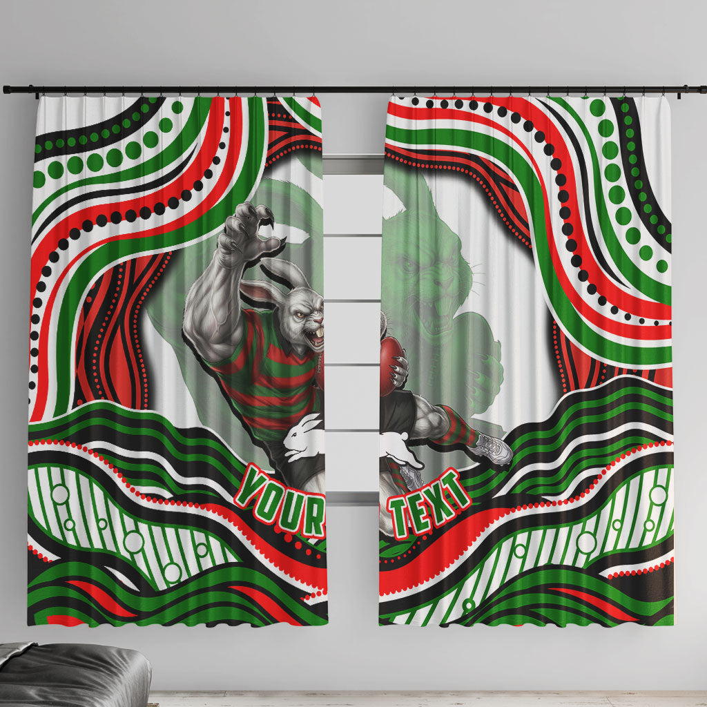 Personalized South Sydney Rabbitohs Window Curtain Aboriginal Dot Art - Dreamtime Rugby Mascot