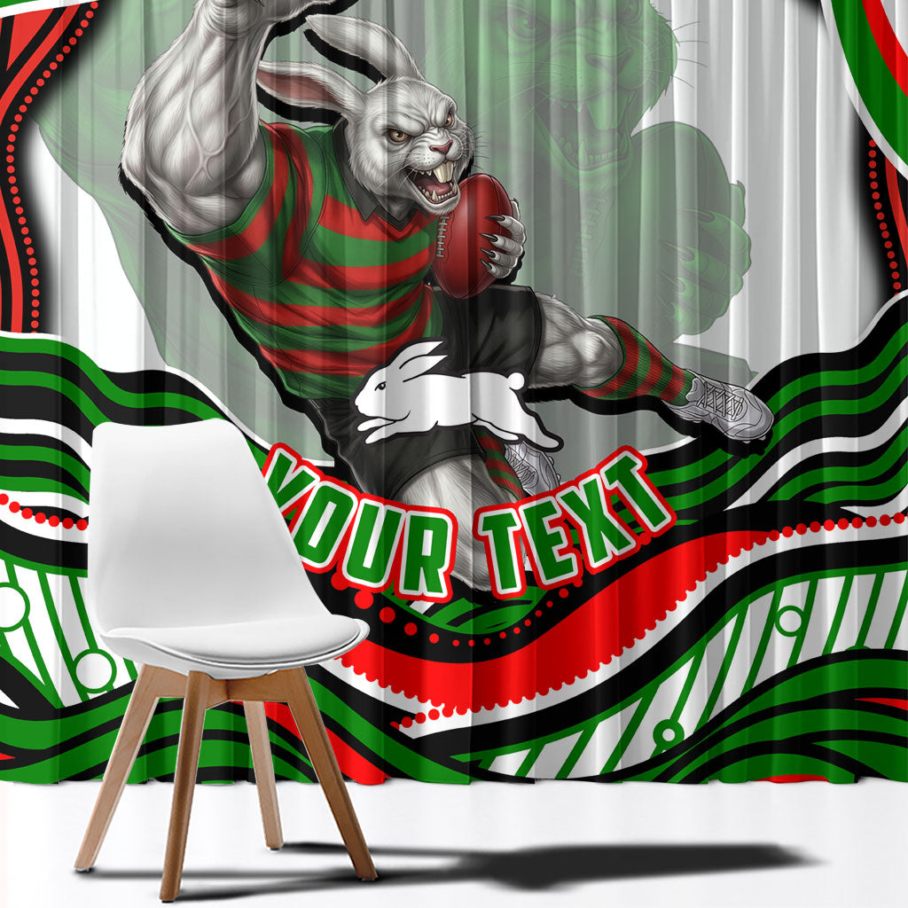 Personalized South Sydney Rabbitohs Window Curtain Aboriginal Dot Art - Dreamtime Rugby Mascot