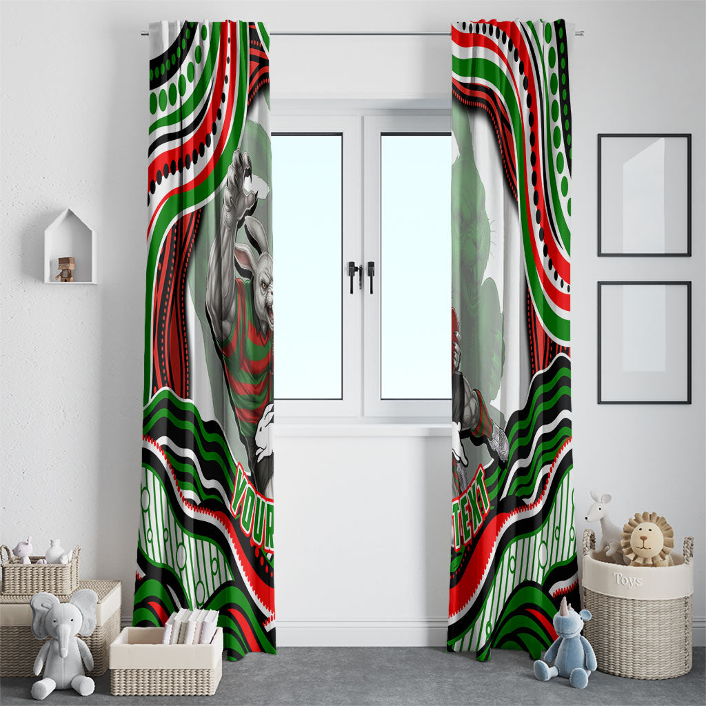 Personalized South Sydney Rabbitohs Window Curtain Aboriginal Dot Art - Dreamtime Rugby Mascot