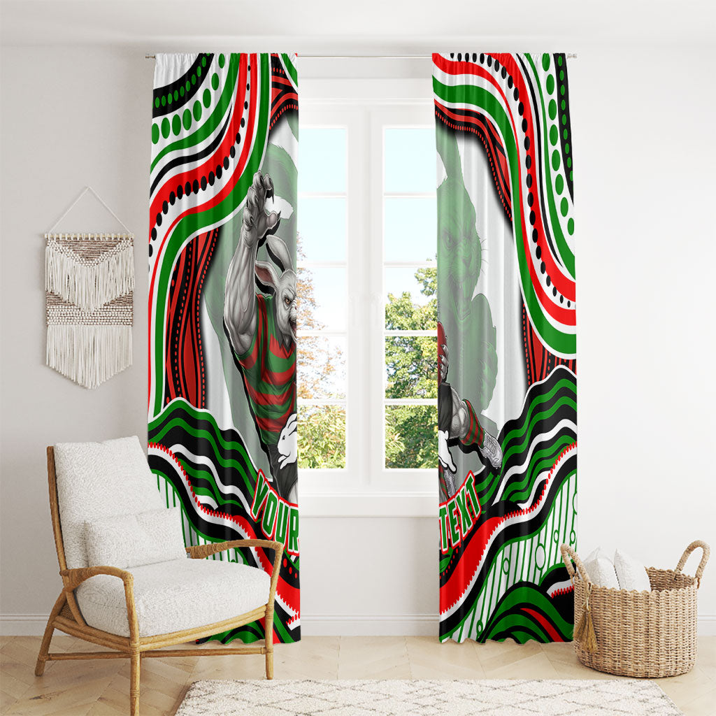 Personalized South Sydney Rabbitohs Window Curtain Aboriginal Dot Art - Dreamtime Rugby Mascot