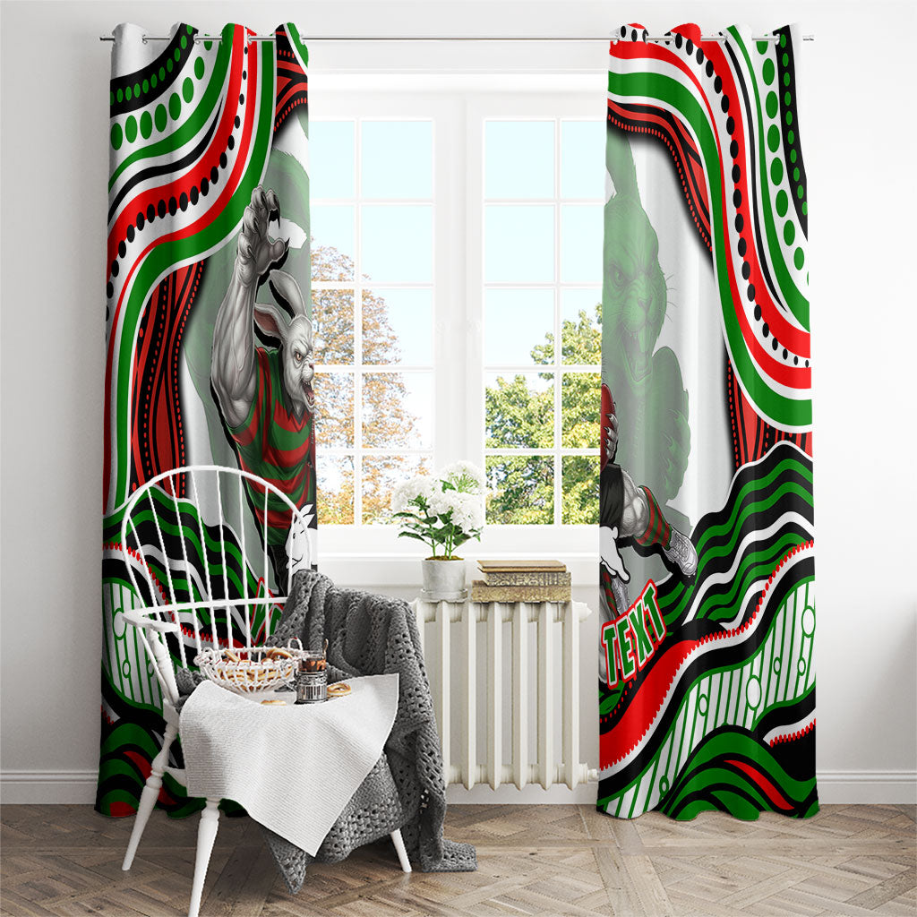 Personalized South Sydney Rabbitohs Window Curtain Aboriginal Dot Art - Dreamtime Rugby Mascot