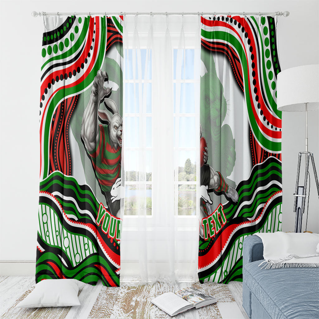 Personalized South Sydney Rabbitohs Window Curtain Aboriginal Dot Art - Dreamtime Rugby Mascot