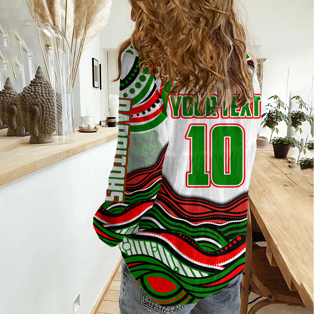 Personalized South Sydney Rabbitohs Women Casual Shirt Aboriginal Dot Art - Dreamtime Rugby Mascot